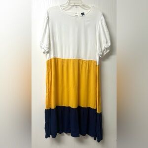 White, Mustard & Navy Colorblock Dress Size XL